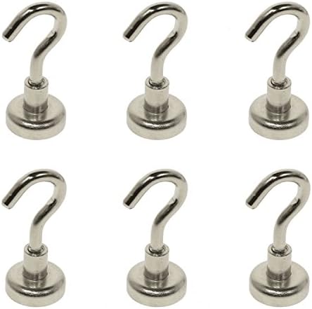Meici 6pcs Strong Magnetic Hooks ,Powerful Neodymium Magnets Multi Use Magnetic Hanging Hooks for Indoor or Outdoor(D16mm)