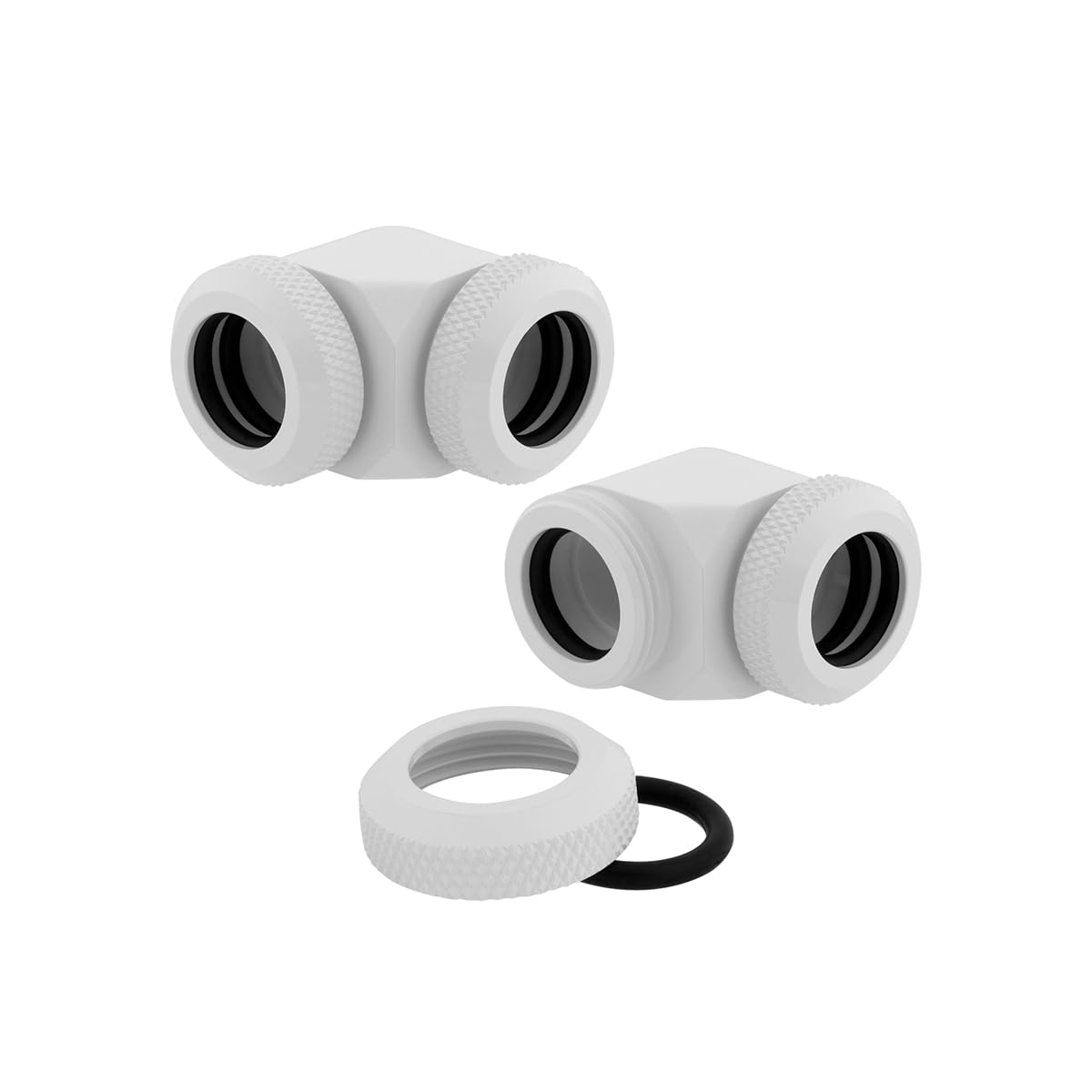 Corsair Hydro X Series XF Hardline 90 Degree 12mm OD Fittings, Twin Pack (Solid Brass Durability, Quality Finish, Double O-Ring Hardline Compression Design, Easy 12mm Diameter Tubing Fitting) White