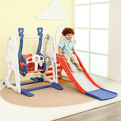 MIBABO Toddler Slide and Swing Set, 4 in 1 Kids Climber and Swing Set