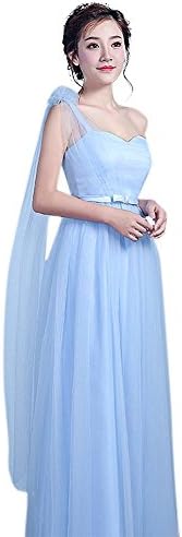 Jutao Women's Blue A-Line Sweetheart Lace Up Long Tullee Bridemaid Prom Gowns Evening Dresses D Type US4