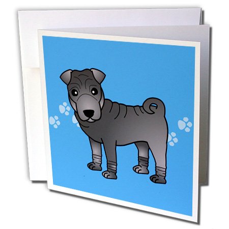 3dRose Cute Chinese Shar Pei Blue Coat - Blue Paw Prints - Greeting Cards, 6 x 6 inches, set of 12 (gc_47617_2)