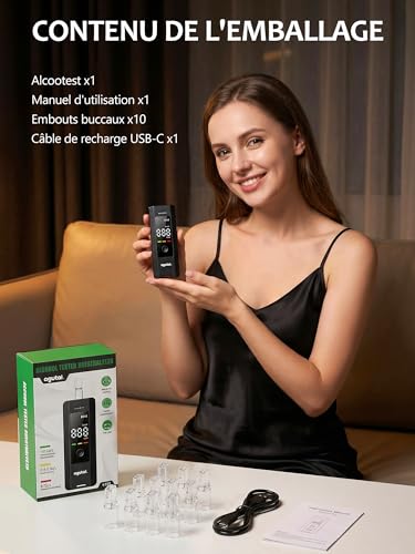 Professional Electronic Alcohol Tester - High Accuracy Alcohol Tester with LCD Digital Display - Portable Alcohol Tester USB C Rechargeable with 10 Tips