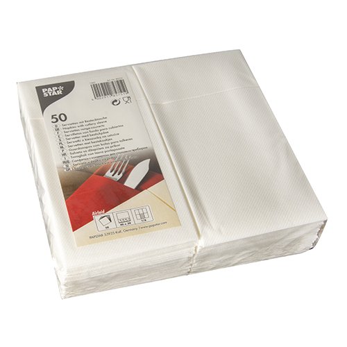 Linen-feel Cloth-like Paper Cutlery Pocket Napkin Sleeve | Disposable | 1/6 fold | 16" x 12" | Pack of 50 (White)