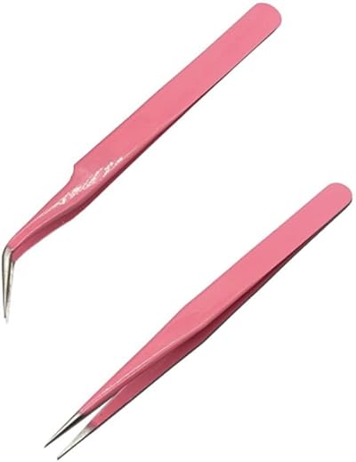 CCLKHY 2 Pcs Eyelash Extension Tweezers Straight & Curve Tip Stainless Steel