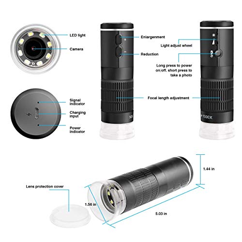 Cainda WiFi Digital Mikroskop für iPhone Android Phone Mac Windows HD 1080P Videoaufzeichnung 50x-1000x fache Vergrößerung Drahtloses tragbares Mikroskop mit Metallständer und Tragetasche – Bild 7