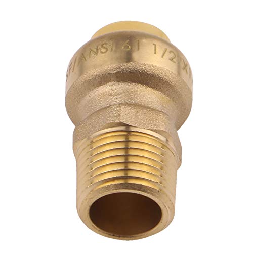 Straight Connector Plumbing Fitting, Male, 1/2 Inch by 1/2 Inch, MNPT, PEX Fittings, Push-to-Connect, Copper, CPVC,Pack of 5