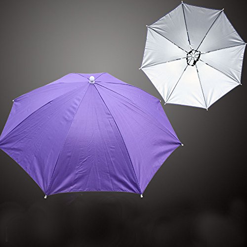Head Headband Umbrella Hat, Folding Headwear 26” Elastic Headband Sun Rain Gardening Umbrella Hat Cap for Party, Fishing Campaing (Purple) - Thumbnail 3
