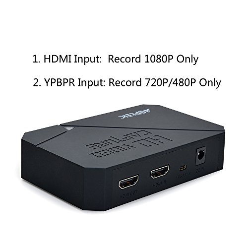 AGPtEK HD Game Capture video capture 1080P HDMI/YPBPR Recorder Xbox 360&One/ PS3 PS4,Support Mic in with both HDMI and YpbPr Input