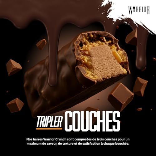 Barres hyperprotéinées Warrior Crunch 20 g - Barre à faible teneur en sucre et en glucides - paquet de 12 x 64 g - incroyablement savoureuse - garantie halal (Chocolat noir aux cacahuètes)