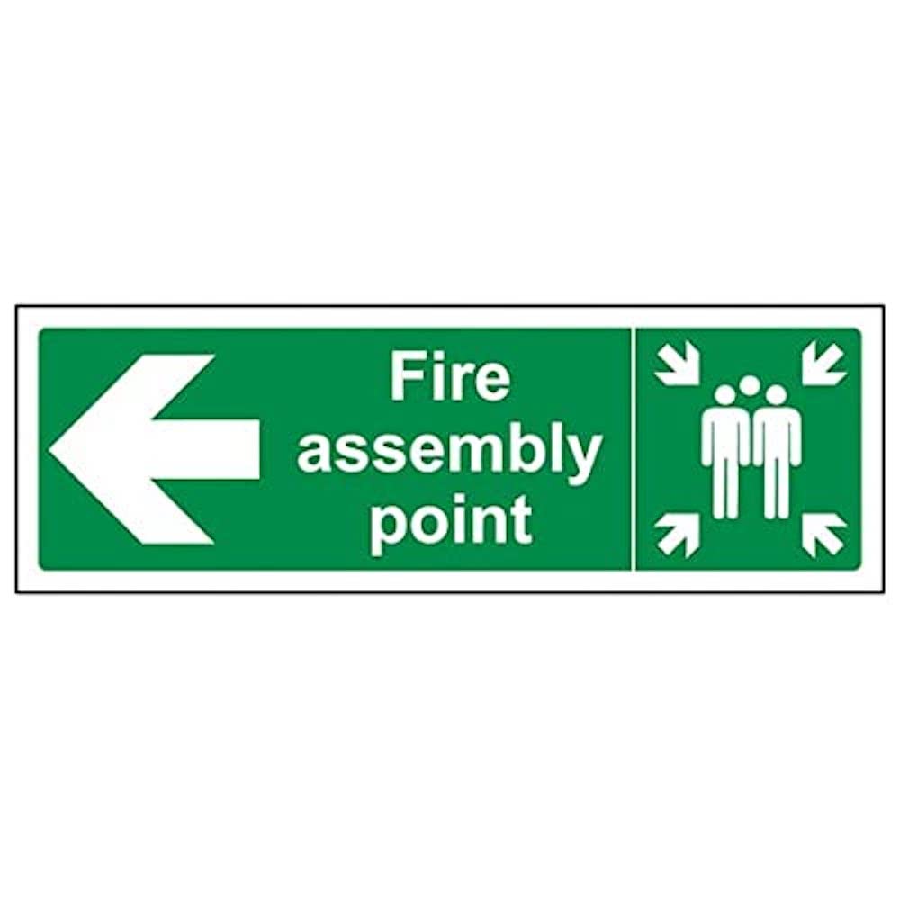V Safety Eco Friendly Fire Assembly Point - Fire Assembly Point Arrow Left - 450 x 150 mm Safety Sign
