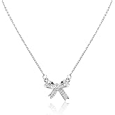 Mikovivi Bow Necklace, Silver Bow Pendant Necklace Elegant Bow Tie Necklace Dainty Ribbon Bowknot Chain for Women Jewelry Gift Fashion Accessories