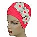 Beemo Latex Swimming Cap for Women, Swim Cap for Long Hair or Short Hair, Bath & Swim Caps to Shield Hair from Damage, Use as Large Shower Cap, Pink Swimming Cap with White Flowers