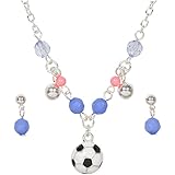 Heirloom Finds Little Girl Soccer Ball Charm Pendant Necklace Earring Set Silver Tone & Enamel