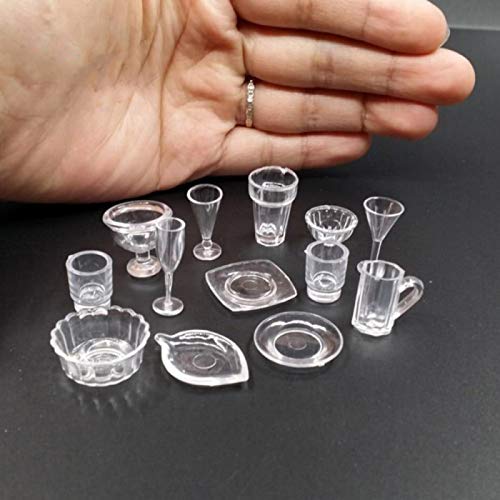 WSSROGY 1:12 Miniature 26pcs Clear Dishes/Cups/Bowls Set Dollhouse Kitchen Timeless Miniatures Accessories