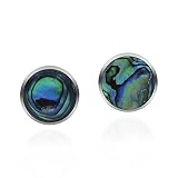 Cute Inlay Abalone Shell Round .925 Sterling Silver Push Back Earrings