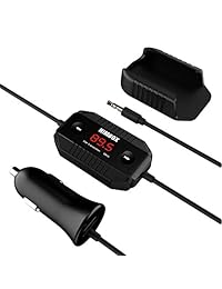 Kits de radio para el transmisor FM iClever con cargador USB para automóvil Cable auxiliar de 3.5 mm, compatible con iPhone, iPod, teléfono inteligente Android y más (negro)