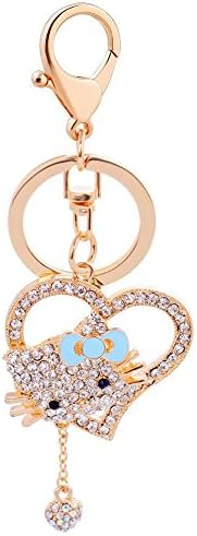 Cat Keychain Cute Animal Crystal Handbag Key Chain Lovers Rhinestone Diamond Key Ring Holder Purse Bag Car Hanging Pendant Decoration Gift(Blue)