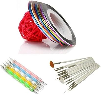 MIRADA (TM) 2-Way Manicure Tool Kit Set, 5 PCs Dotting Marbleizing Pen, 15 PCs Nail Art Brush , 10 PCs Nail Striping Tape