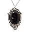 Real Metal Jet Black Cabochon in Silver Finish Pewter Frame Pendant Necklace