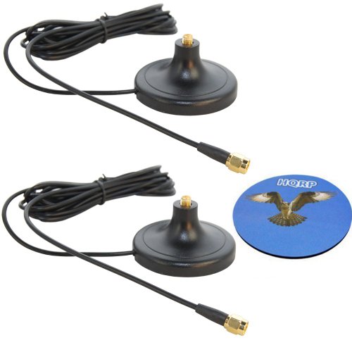 HQRP SET: 2 PCS 3M RP-SMA WiFi Antenna Extension Cable Connector Magnetic Base for Belkin F5D8230zh4 / F5D7233zh / F5D8231zh4 / F5D6001 / F5D7000 / F5D7001 + HQRP Coaster