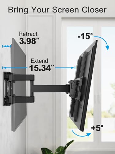 Pipishell TV Wall Mount for 26-74 inch Flat Curved LED LCD Screen TVs up to 45 kg, Full Motion TV Mount Bracket Articulating Swivel Extension Tilting Leveling, Max VESA 400x400mm, PIMFK1