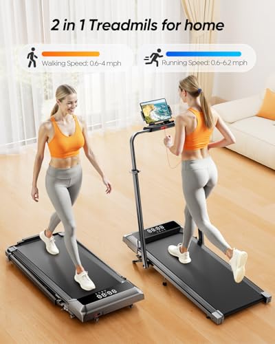 Acezoe Foldable Walking Pad with 12% Incline & Height-Adjustable Handlebar, 5-in-1 Under Desk Treadmill for Home & Office, Portable Tapis Roulant with Remote Control, APP & LED Display