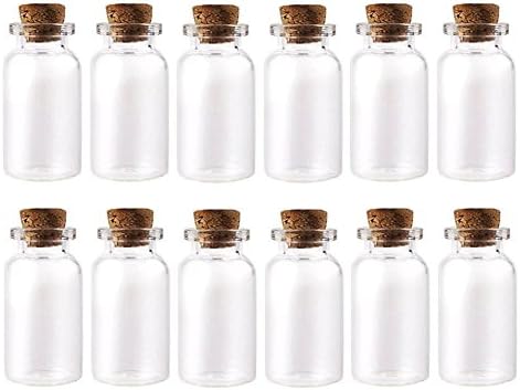 MIGK Glass Vials Small Jars Message Bottles with Cork Top for Arts & Crafts Projects Decoration Party Favors, 7ml, Pack of 12