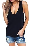 Bdcoco Women's Sleeveless Summer Blouse T Front Strappy Scoop Neck Casual Tank Tops, Black, Large / 12-14