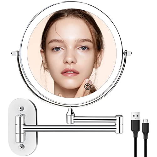 Rechargeable Wall Mounted Lighted Makeup Mirror with 3 Lights, 8