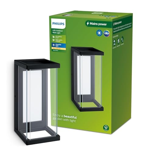 Philips Outdoor Ulyzo Wandleuchte 12W, 2700 Kelvin warmweißes Licht, IP44 wetterfest, schwarz