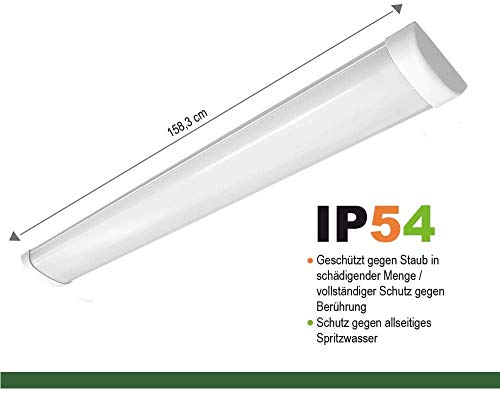 ELG Leuchten Aufbauleuchte Feuchtraumleuchte 150cm 2-flammig inkl. 2x20,6W Hochwertige Glas LED Röhren 4000K 2x3100lm… – Bild 3