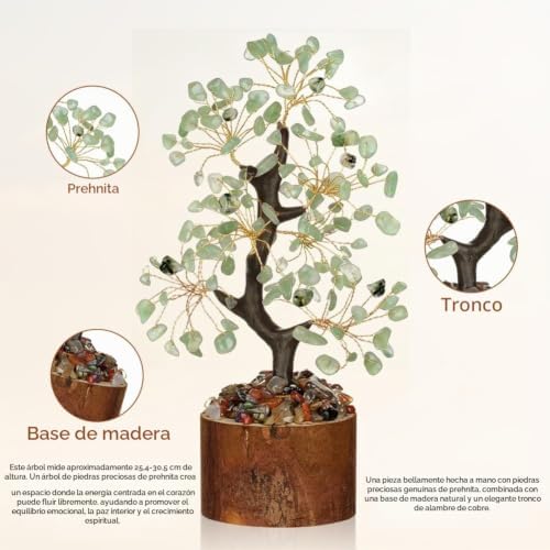 Árvore da Vida de Cristal, Árvore da Vida dos Sete Chakras para Energia Positiva, Cristais e Pedras de Cura, Decoração de Escritório em Casa (Prehnite)