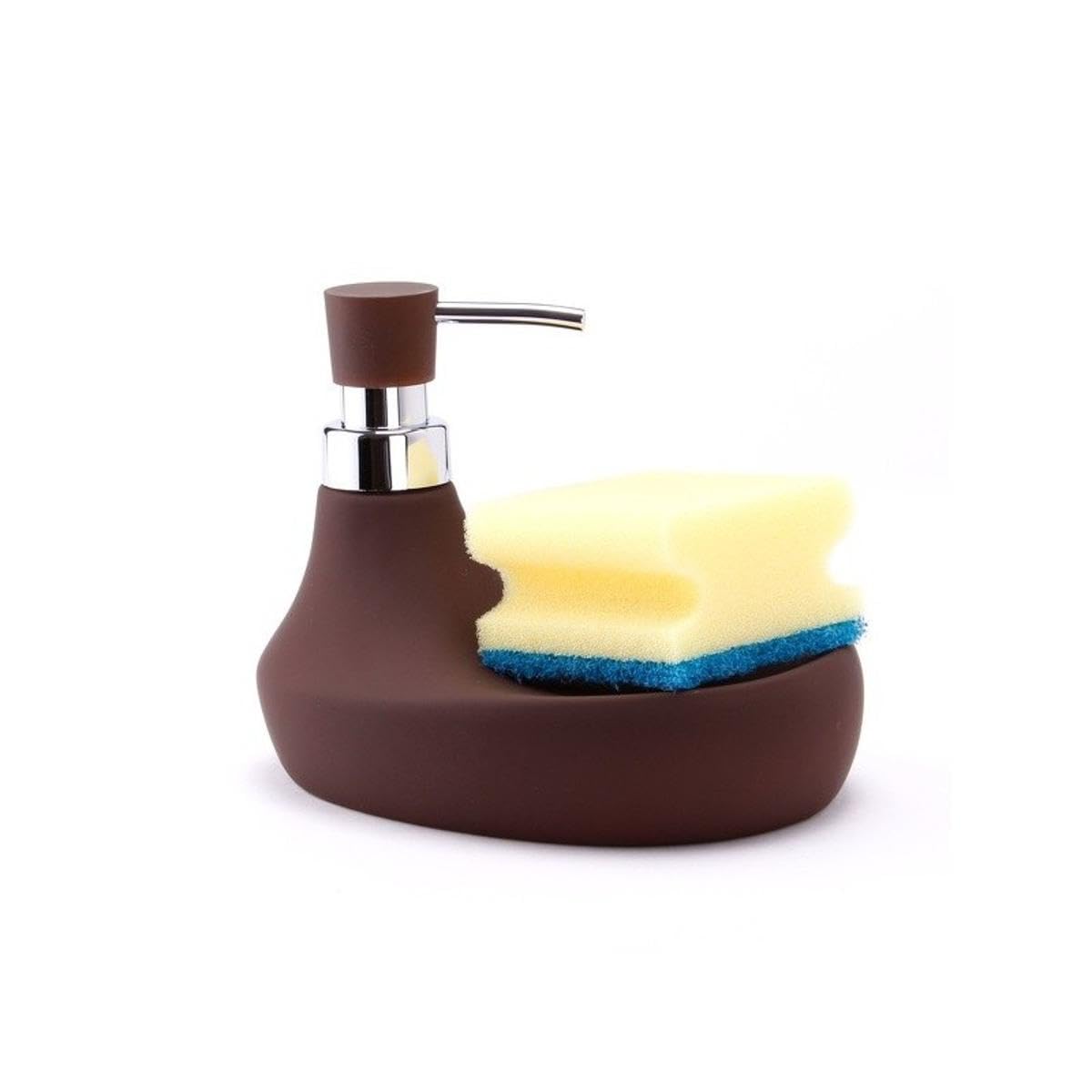MSV "Marbella Soap Dispenser With Sponge Holder, Brown