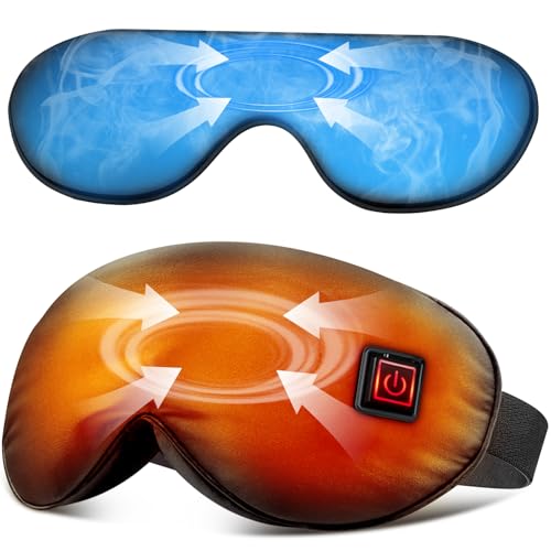 Fmlave Sleep Eye Mask with Heat and Cooling for Dry Eyes Migraines, USB Electric Heated Eye Mask for Sleeping Meditation Travel Gifts for Women & Men (Black)