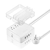 USB C Surge Protector Power Strip-TESSAN 3-Outlet Wall Mountable power station with 3 USB &Type C port(Total 30W/6A)- Power Switch with 5 Ft Flat Plug Extension Cord- Desktop charging station o-White
