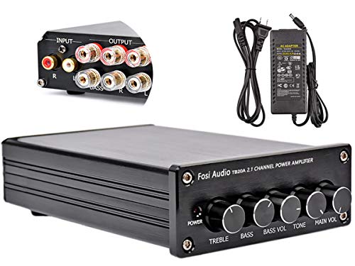 TB20A TPA3116D2 Stereo Amplifier 2.1 Channel Class D Audio Amp with Subwoofer Volume Control 2x50W 1x100W Sub Output Super Bass Power Receiver, Treble Bass Independent Adjustment + Power Supply