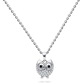 BERRICLE Sterling Silver Owl Cubic Zirconia CZ Fashion Pendant Necklace for Women, Rhodium Plated 18 inch