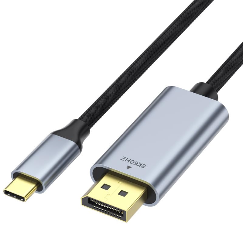2m 8K USB Type C to DisplayPort DP cable cord adapter converter 8K@60Hz Braided Strong Male to Male Gold Plated USB-C Thunderbolt 3 Compatible with MacBook Pro/Air, iPad Pro, XPS, Galaxy S22/S21