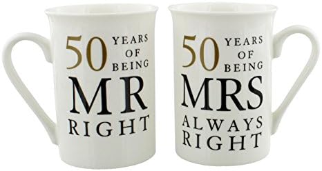 Pair Of Gift Boxed 50 Years Of Being Mr Right &amp; Mrs Always Right Mugs