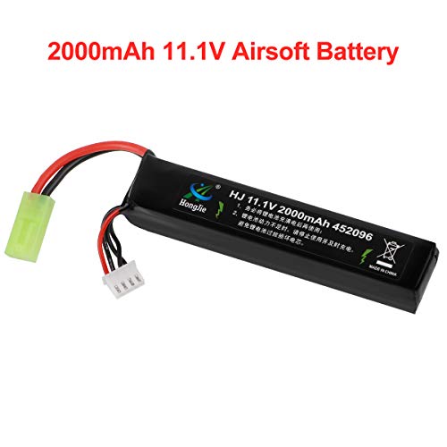 11.1V Airsoft Battery 2000mAh 30C Rechargeable Hobby LiPo Battery with Mini Tamiya Connector for Airsoft Guns Airsoft Rifle