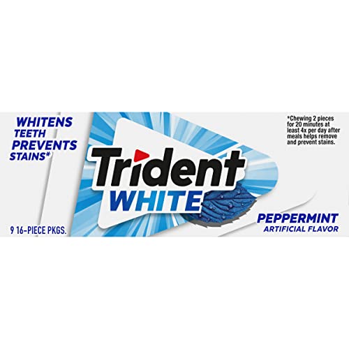 TRIDENT WHITE PEPPERMINT SUGAR-FREE CHEWING GUM, 9 PACKS OF 16 PIECES (144 TOTAL PIECES)