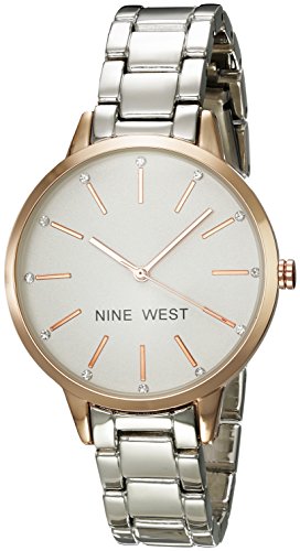Nine West Women's NW/2099RGSB Crystal Accented Rose Gold-Tone and Silver-Tone Bracelet Watch