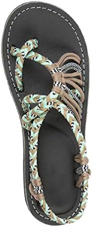 Tsmile Women Hemp Rope Flip Flops Sandals Summer Fashion Non-Slip Patchwork Roman Beach Shoes Slippers