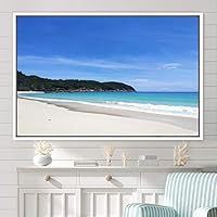 Framed Canvas Wall Art Coastal Freedom Aerial Beach Beach Coastal Cool Minimalism Multicolor Photography Relax/Calm - 16x24 inches