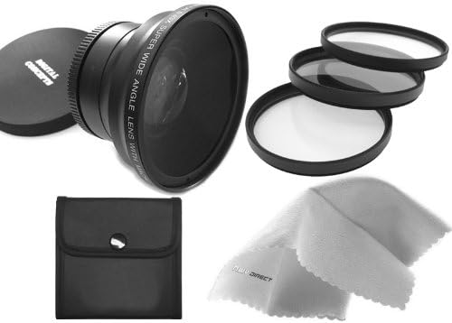 58mm 0.43x Super Wide Angle Lens With Macro (Wider Alternative To JVC GL-V0746U) + 46mm 3 Piece Filter Kit, Includes Ultraviolet, Polarizer &amp; Fluorescent + Nwv Direct Micro Fiber Cleaning Cloth + Stepping Ring 46-58mm