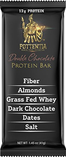 Pottentia Grass Fed Whey Protein Bar, Double Chocolate, Simple Natural Ingredients, Eight 41g Bars, Prebiotic Fiber, Gluten Free, Non GMO, No Sugar Alcohol