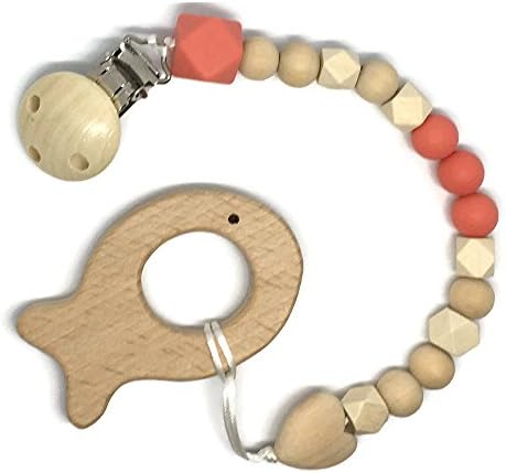 Wooden Teething Toy and Pacifier Clips (Fish)
