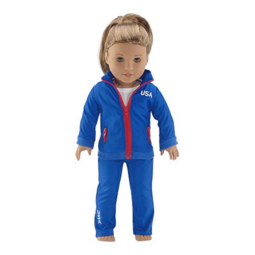 Emily Rose 18 Inch Doll Clothes | Team USA 2 Piece Warm Up Doll Outfit, Including Jacket with Full Zip Closure and Matching Pants | Fits 18