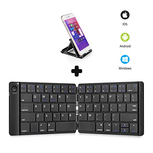 Samsers Foldable Bluetooth Keyboard - Portable Wireless Keyboard with Stand Holder, Rechargeable Full Size Ultra Slim Folding Keyboard Compatible IOS Android Windows Smartphone Tablet and Laptop-Black