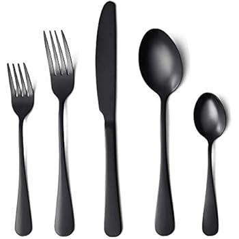Flatware Set, 20-piece Silverware Cutlery Set with Serving Pieces, Heavy-duty Stainless Steel Utensils, Include Knife/Fork/Spoon, Mirror Finish, Dishwasher Safe, Service for 4 (Black)